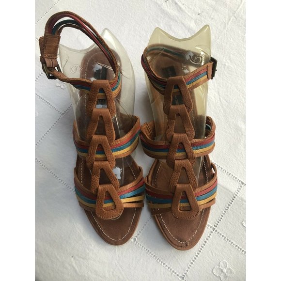 Steve Madden Jannis Sandals 8 Leather Colorful Wedge - Picture 5 of 9